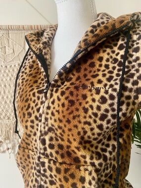 Carhartt Leopard Print Hooded Vest Womens Small Rare Y2K Fleece Zip Up